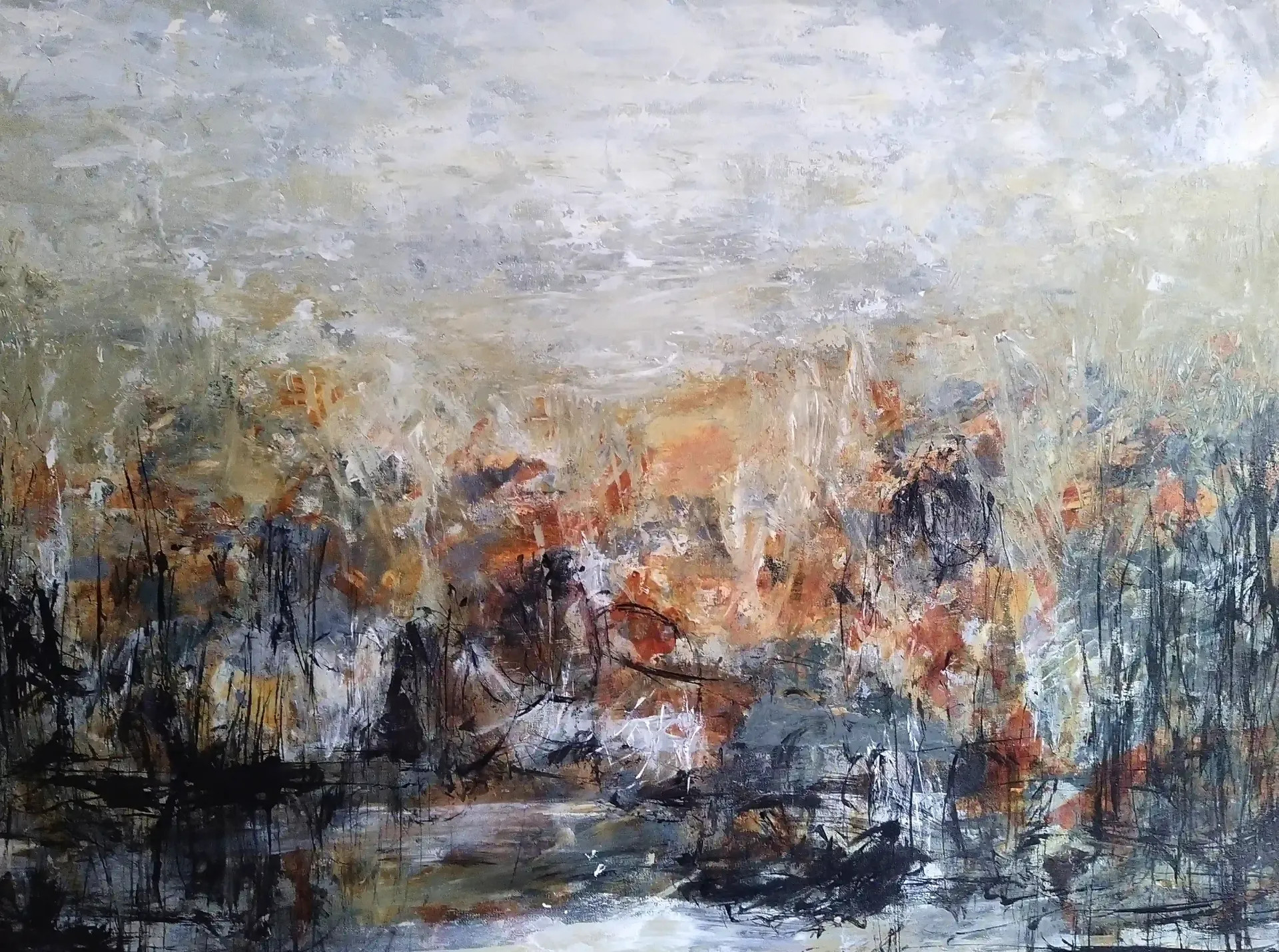 Syksy kääntyy talveksi | Outi Hägg | 2022 | 60x45x2,3 cm | akryyli vanerille | #202231