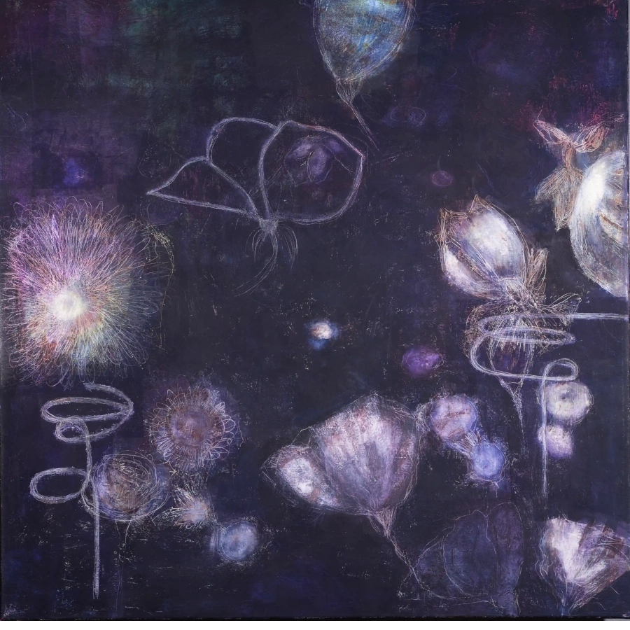 The Birth of The Moon | Tuuli on raikas, kuutamo on kirkas | 2021 | 100x100x4 cm | öljy ja kylmävaha kankaalle | #20212